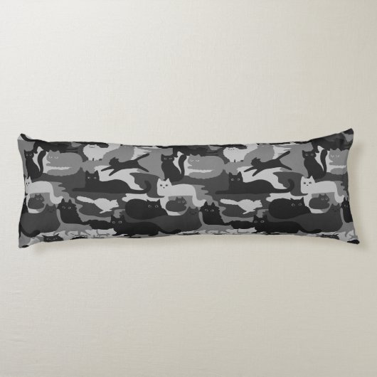 Grijze Camouflage Katten Pattern Grey Kitty Cats C Lichaamskussen (Achterkant)