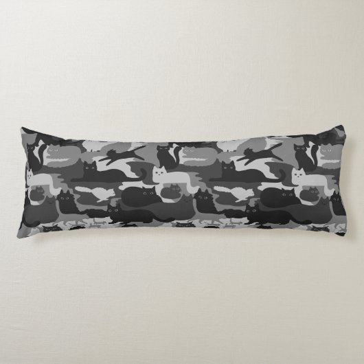 Grijze Camouflage Katten Pattern Grey Kitty Cats C Lichaamskussen (Voorkant)