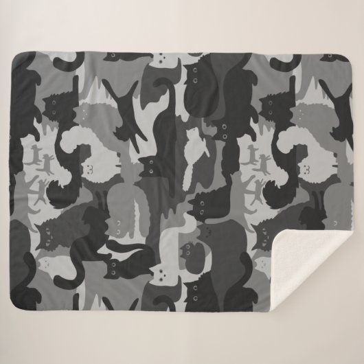 Grijze Camouflage Katten Pattern Grey Kitty Cats C Sherpa Deken (Voorkant (horizontaal))