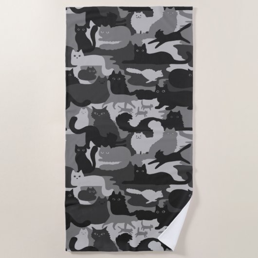 Grijze Camouflage Katten Pattern Grey Kitty Cats C Strandlaken (Voorkant)