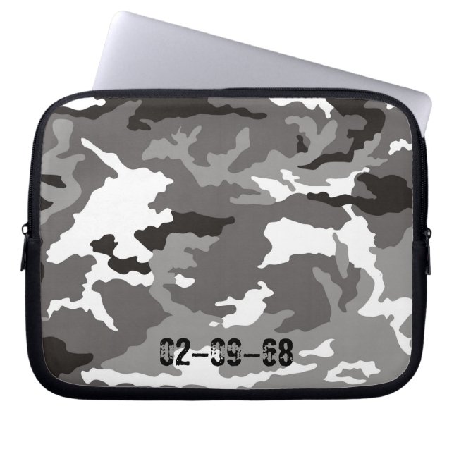 Grijze camouflage laptop sleeve (Voorkant)