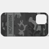 Grijze camouflage monogram Case-Mate iPhone case (Achterkant (horizontaal))