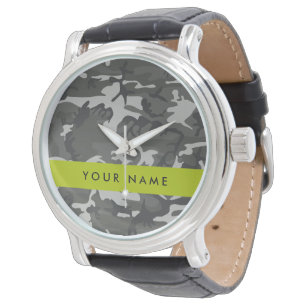 Grijze camouflagepatroon, je naam, Personaliseer Horloge
