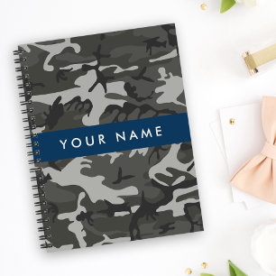 Grijze camouflagepatroon, je naam, personaliseer notitieboek
