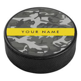 Grijze camouflagepatroon, je naam, personaliseren hockey puck
