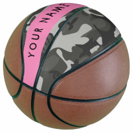 Grijze camouflagepatroon, jouw naam, personaliseer basketbal