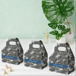 Grijze camouflagepatroon, jouw naam, personaliseer bedankdoosjes