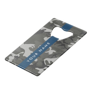 Grijze camouflagepatroon, jouw naam, personaliseer creditkaart flessenopener