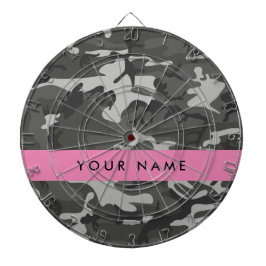 Grijze camouflagepatroon, jouw naam, personaliseer dartbord