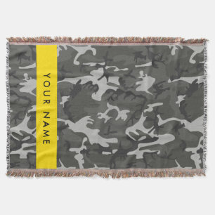 Grijze camouflagepatroon, jouw naam, personaliseer deken