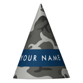 Grijze camouflagepatroon, jouw naam, personaliseer feesthoedjes
