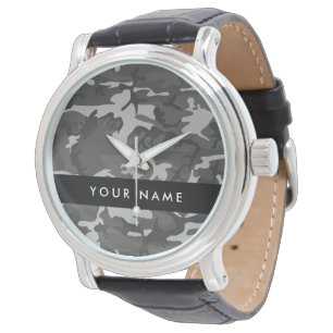 Grijze camouflagepatroon, jouw naam, personaliseer horloge