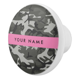 Grijze camouflagepatroon, jouw naam, personaliseer keramische knop