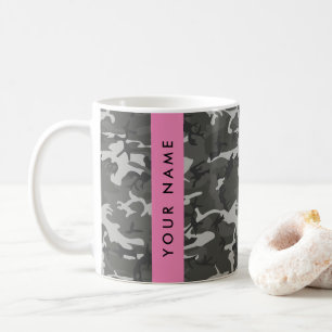Grijze camouflagepatroon, jouw naam, personaliseer koffiemok