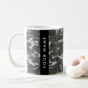 Grijze camouflagepatroon, jouw naam, personaliseer koffiemok