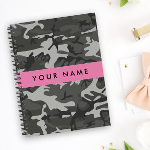Grijze camouflagepatroon, jouw naam, personaliseer notitieboek