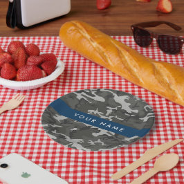 Grijze camouflagepatroon, jouw naam, personaliseer papieren bordje