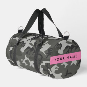 Grijze camouflagepatroon, jouw naam, personaliseer plunjezak