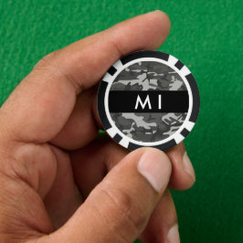 Grijze camouflagepatroon, jouw naam, personaliseer poker chips