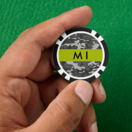 Grijze camouflagepatroon, jouw naam, personaliseer poker chips