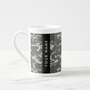 Grijze camouflagepatroon, jouw naam, personaliseer porselein kop