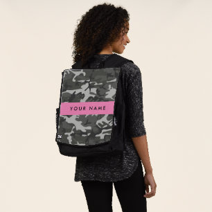 Grijze camouflagepatroon, jouw naam, personaliseer rugtassen
