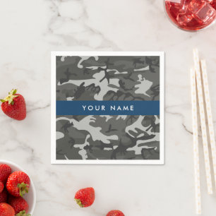 Grijze camouflagepatroon, jouw naam, personaliseer servet