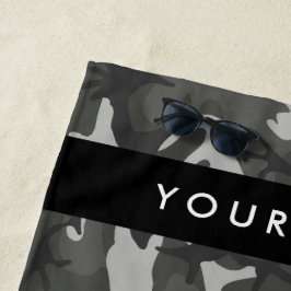 Grijze camouflagepatroon, jouw naam, personaliseer strandlaken