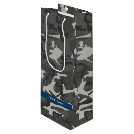 Grijze camouflagepatroon, jouw naam, personaliseer wijn cadeautas