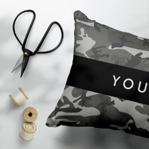 Grijze camouflagepatroon, Uw naam, Personaliseer Accent Kussen