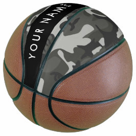 Grijze camouflagepatroon, uw naam, personaliseer basketbal
