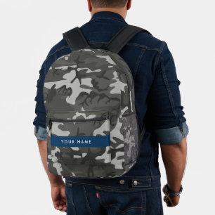 Grijze camouflagepatroon, Uw naam, Personaliseer Bedrukte Rugzak