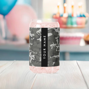 Grijze camouflagepatroon, Uw naam, Personaliseer Blikvorm Glas
