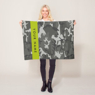 Grijze camouflagepatroon, Uw naam, Personaliseer Fleece Deken