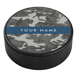 Grijze camouflagepatroon, Uw naam, Personaliseer Hockey Puck