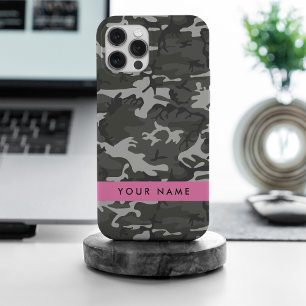 Grijze camouflagepatroon, Uw naam, Personaliseer iPhone 15 Pro Max Case