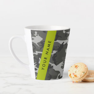 Grijze camouflagepatroon, Uw naam, Personaliseer Latte Mok