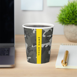 Grijze camouflagepatroon, Uw naam, Personaliseer Papieren Bekers