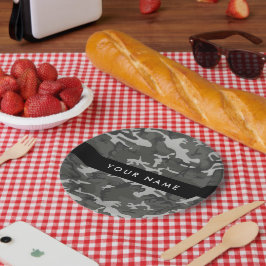Grijze camouflagepatroon, Uw naam, Personaliseer Papieren Bordje