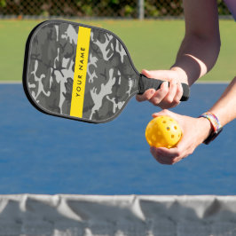 Grijze camouflagepatroon, uw naam, personaliseer pickleball paddle