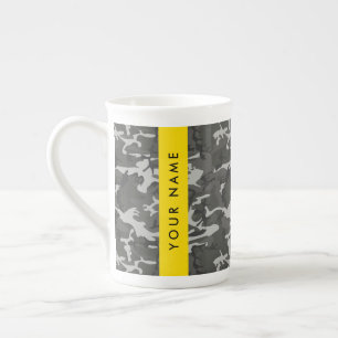 Grijze camouflagepatroon, Uw naam, Personaliseer Porselein Kop