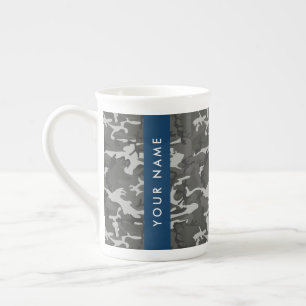Grijze camouflagepatroon, Uw naam, Personaliseer Porselein Kop