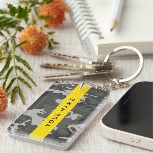 Grijze camouflagepatroon, Uw naam, Personaliseer Sleutelhanger