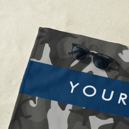 Grijze camouflagepatroon, Uw naam, Personaliseer Strandlaken