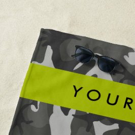 Grijze camouflagepatroon, Uw naam, Personaliseer Strandlaken