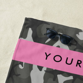 Grijze camouflagepatroon, Uw naam, Personaliseer Strandlaken