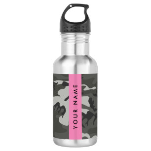 Grijze camouflagepatroon, Uw naam, Personaliseer Waterfles