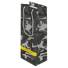 Grijze camouflagepatroon, uw naam, personaliseer wijn cadeautas