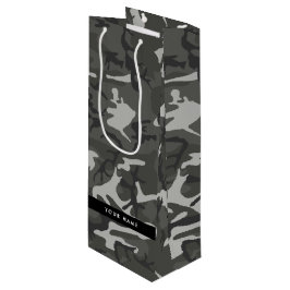 Grijze camouflagepatroon, Uw naam, Personaliseer Wijn Cadeautas