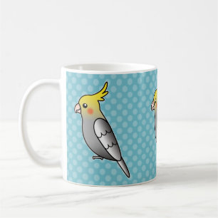 Grijze cartoon cockatiel papegaai vogel koffiemok